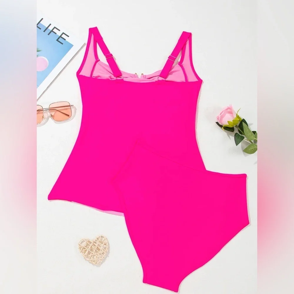 Ruched Tummy Control Tankini 2pcs Swimsuit
